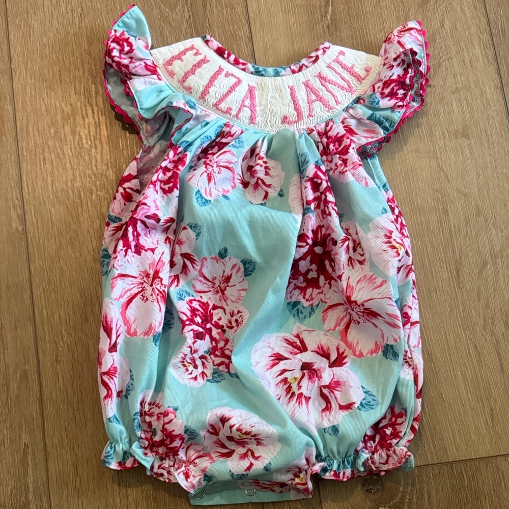 Floral Smocked Baby Romper with Eliza Jane